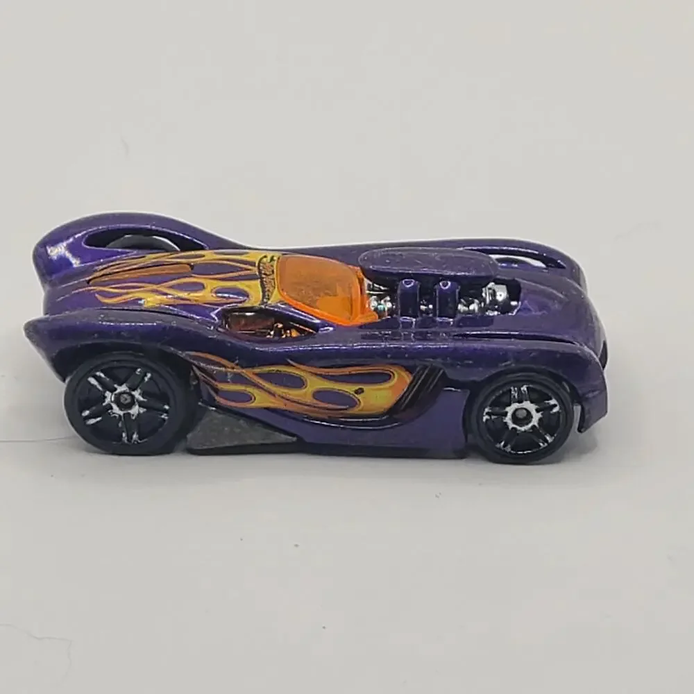Vtg Hot Wheels 16 Angels Flames Race Car Diecast Purple Chrome 2003  1/64 Loose